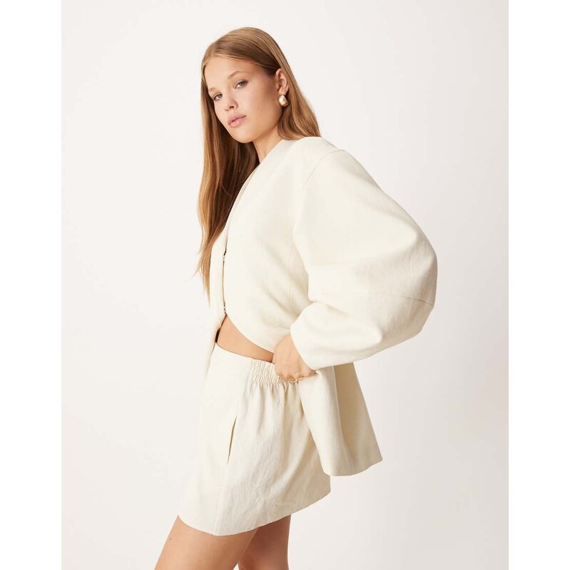ASOS DESIGN tailored linen look shorts co-ord in buttermilk-White