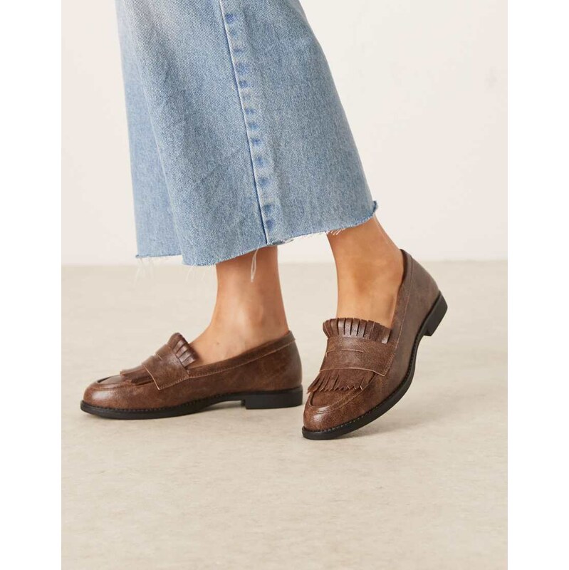 Glamorous fringed loafers in brown PU 110922762