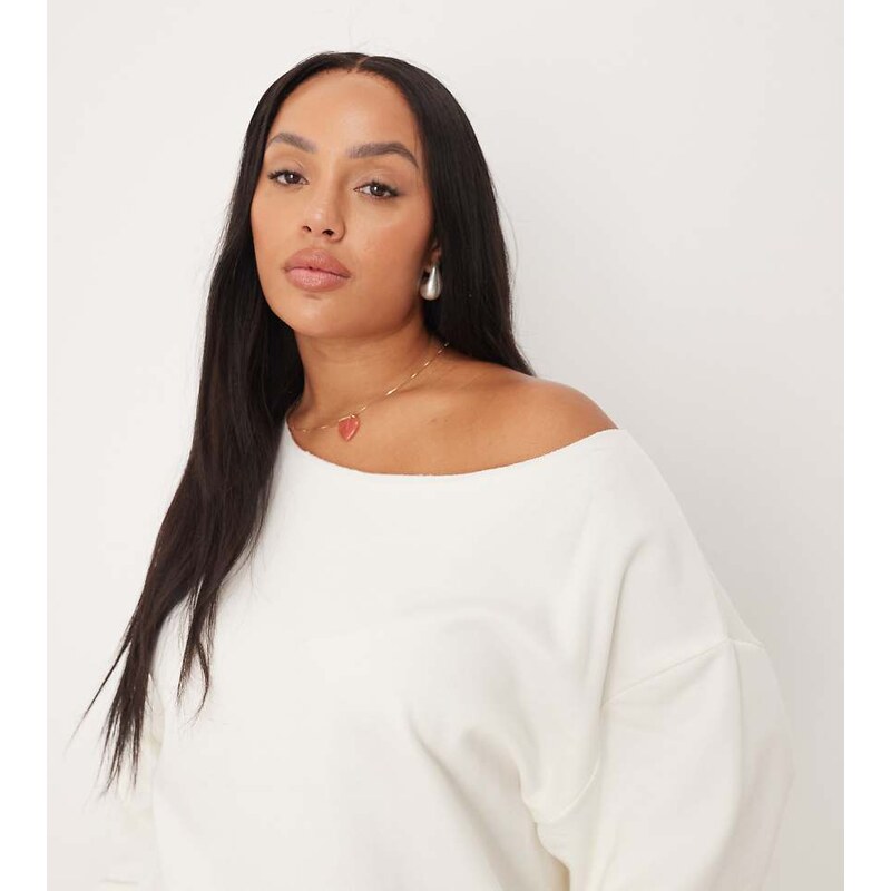 ASOS DESIGN Curve oversized off shoulder sweatshirt in white 108184769