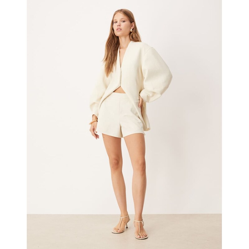 ASOS DESIGN tailored linen look shorts co-ord in buttermilk-White