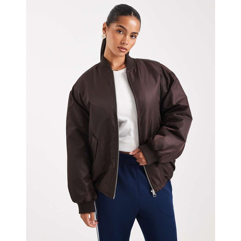 ASOS DESIGN oversized bomber jacket in chocolate-Brown 110058880