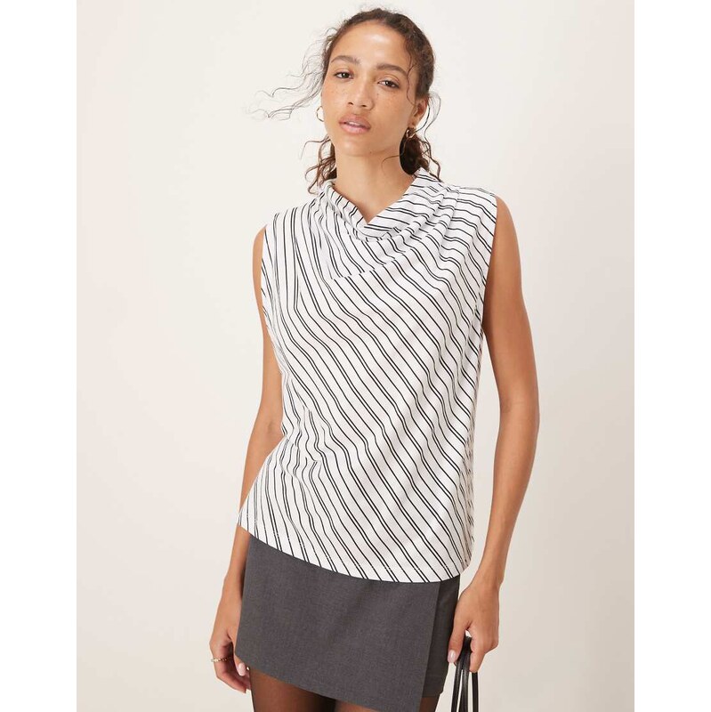 ASOS DESIGN sleeveless cowl neck top in mono stripe-Multi 108184817