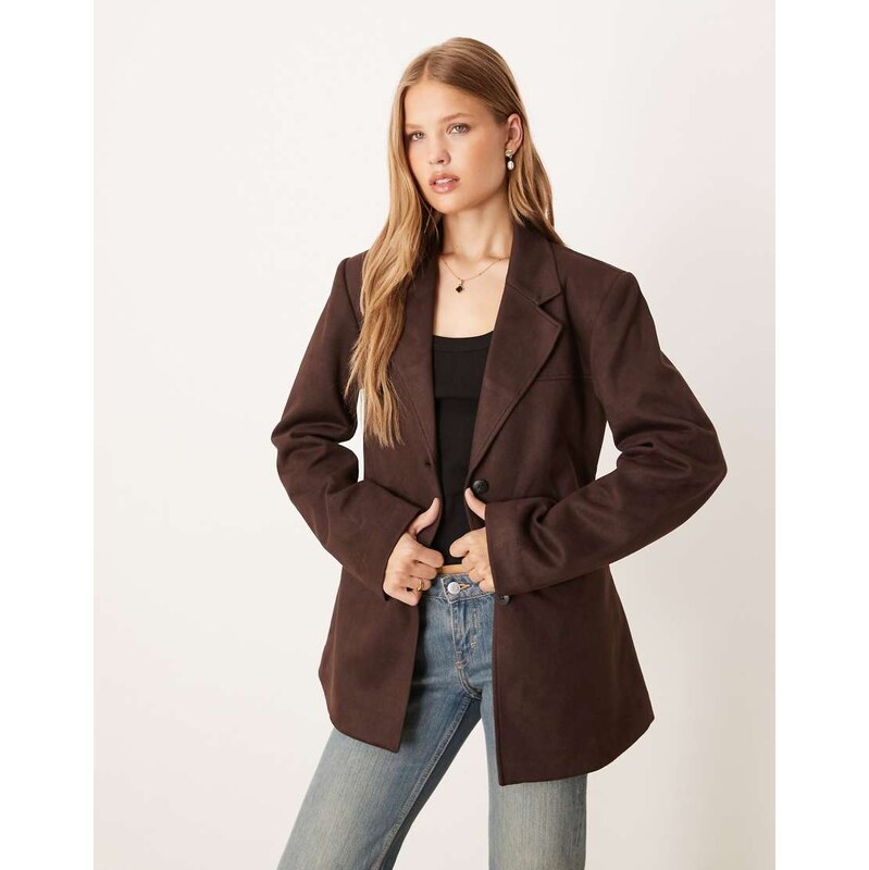 Gina Tricot relaxed fit faux suede blazer in dark chocolate