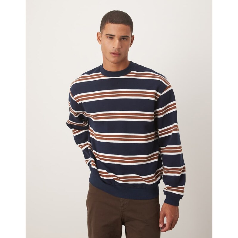 ASOS DESIGN relaxed fit pinstripe crew in navy