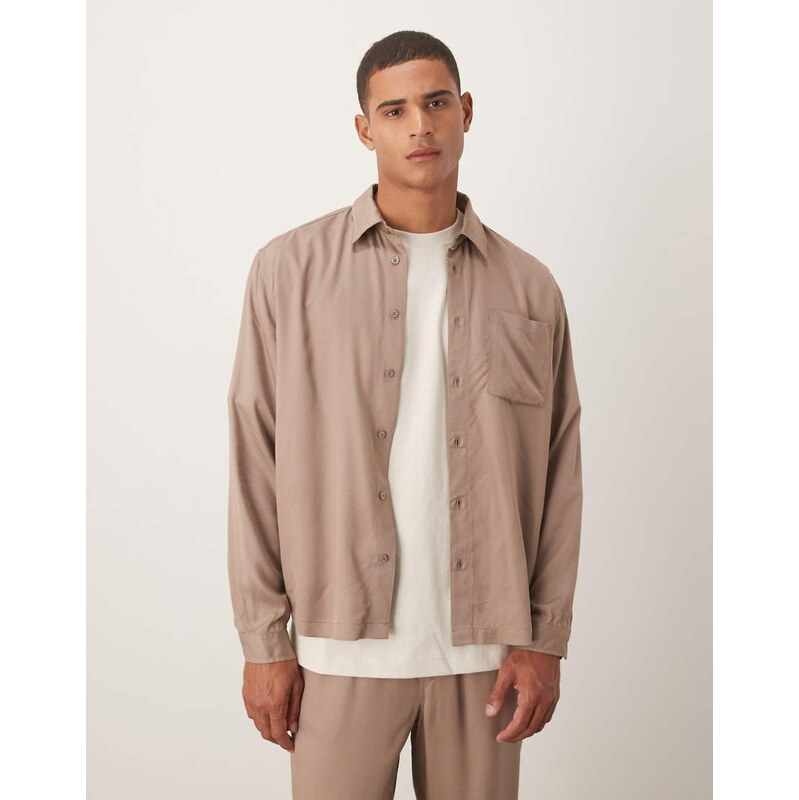 ASOS DESIGN co-ord relaxed shirt in brown-Grey