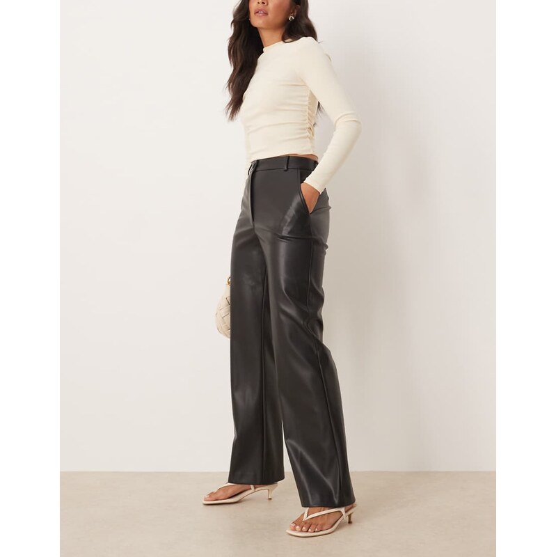 ASOS DESIGN faux leather straight leg trousers in black
