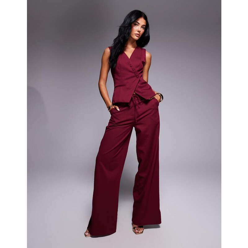 Kaiia exclusive tailored tie waist wide leg trousers co-ord in