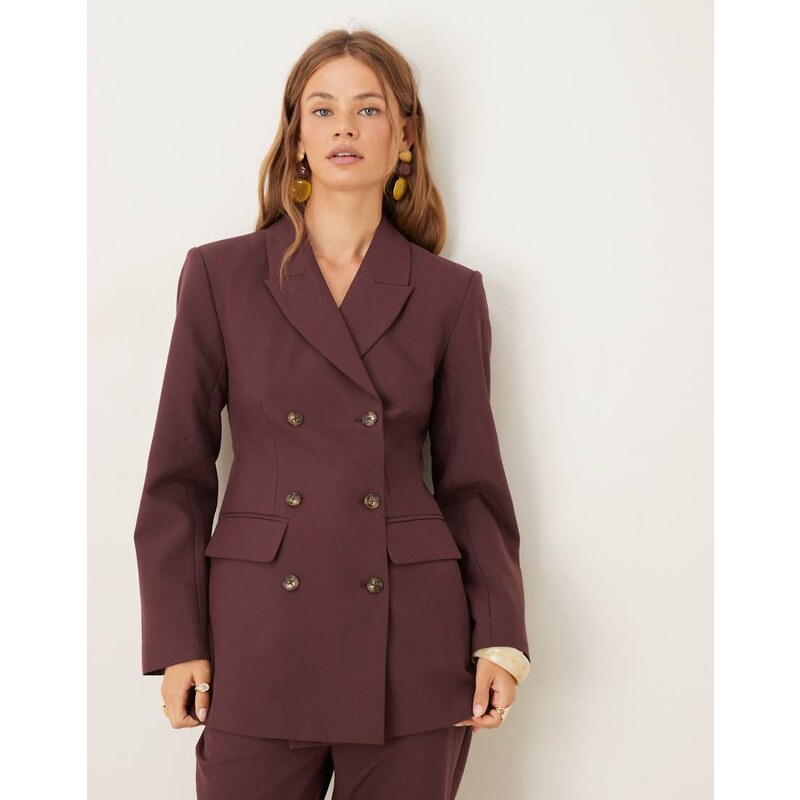 ASOS DESIGN tailored double breasted relaxed blazer suit in plum
