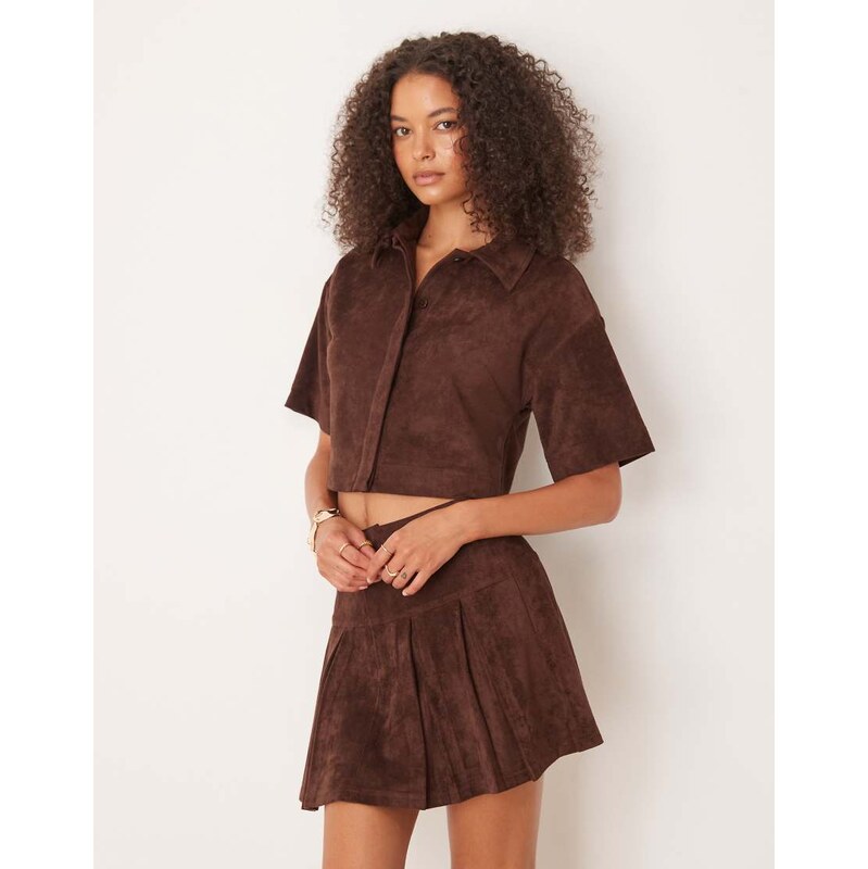 ASOS DESIGN co-ord faux suede boxy shirt in chocolate-Brown