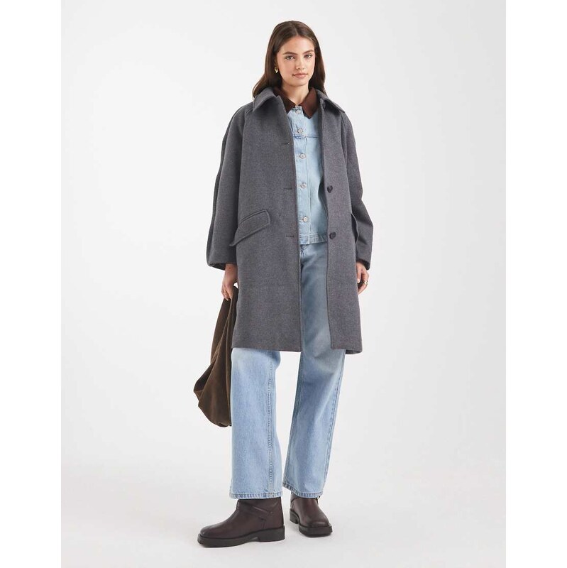 ASOS DESIGN mid length car coat with quilt lining in charcoal melange 113260923