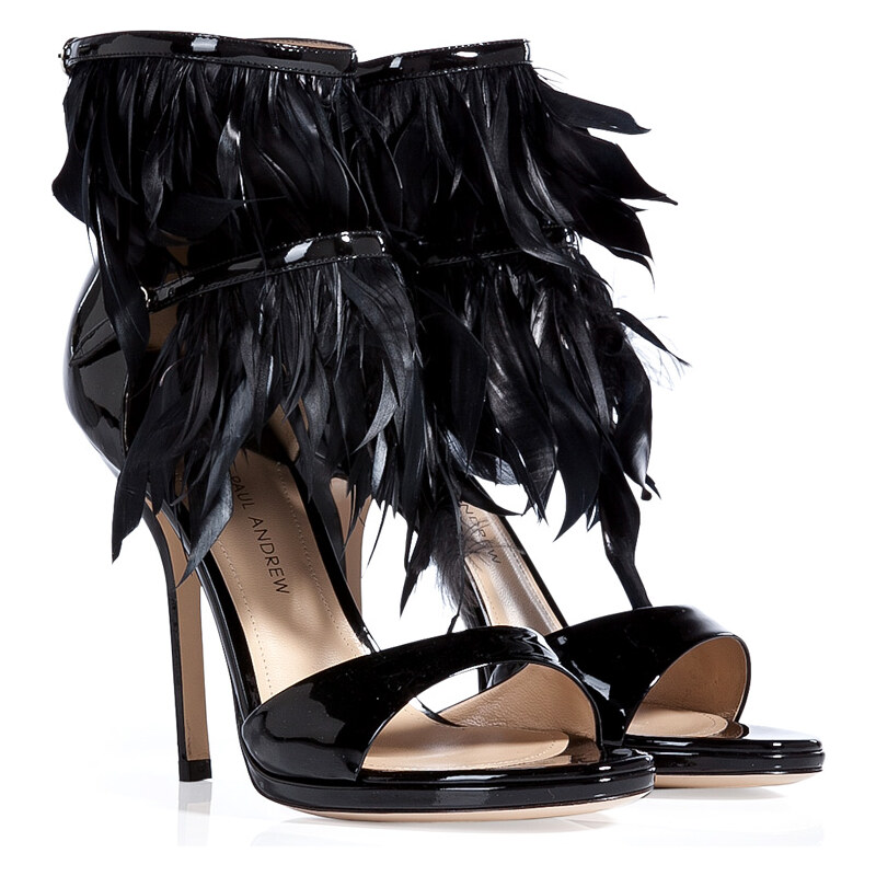 Paul Andrew Patent Leather/Feather Amazon Sandals