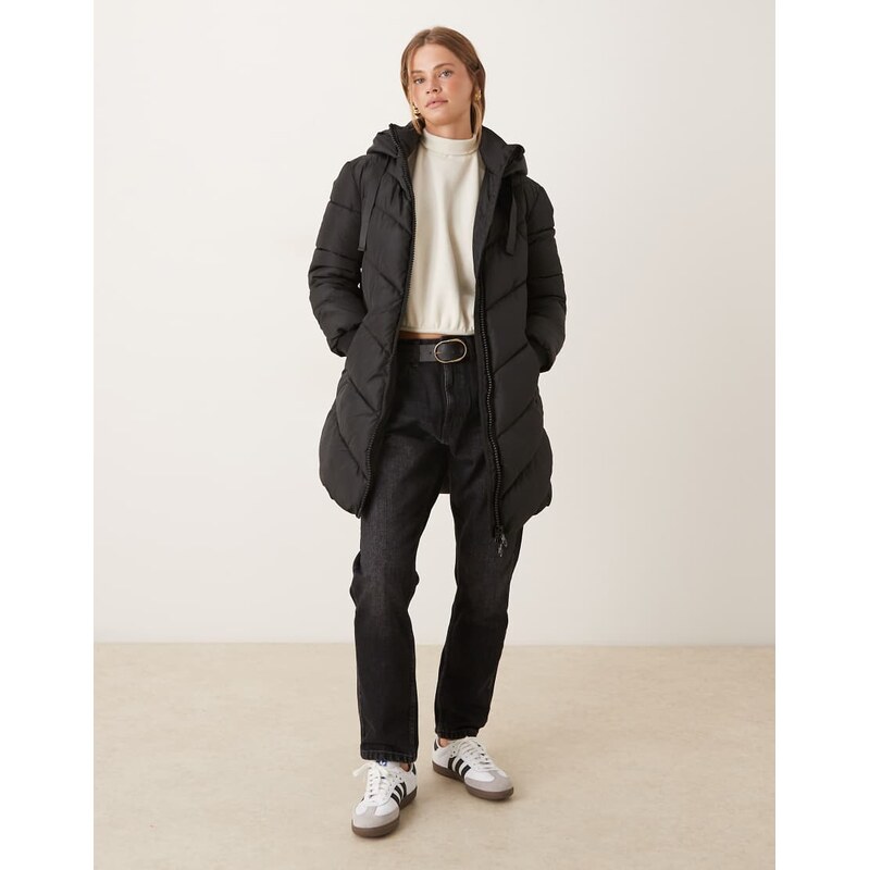 JDY chevron hooded padded coat black