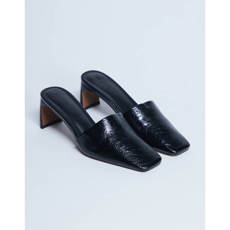 Topshop Idea patent square toe mule in black