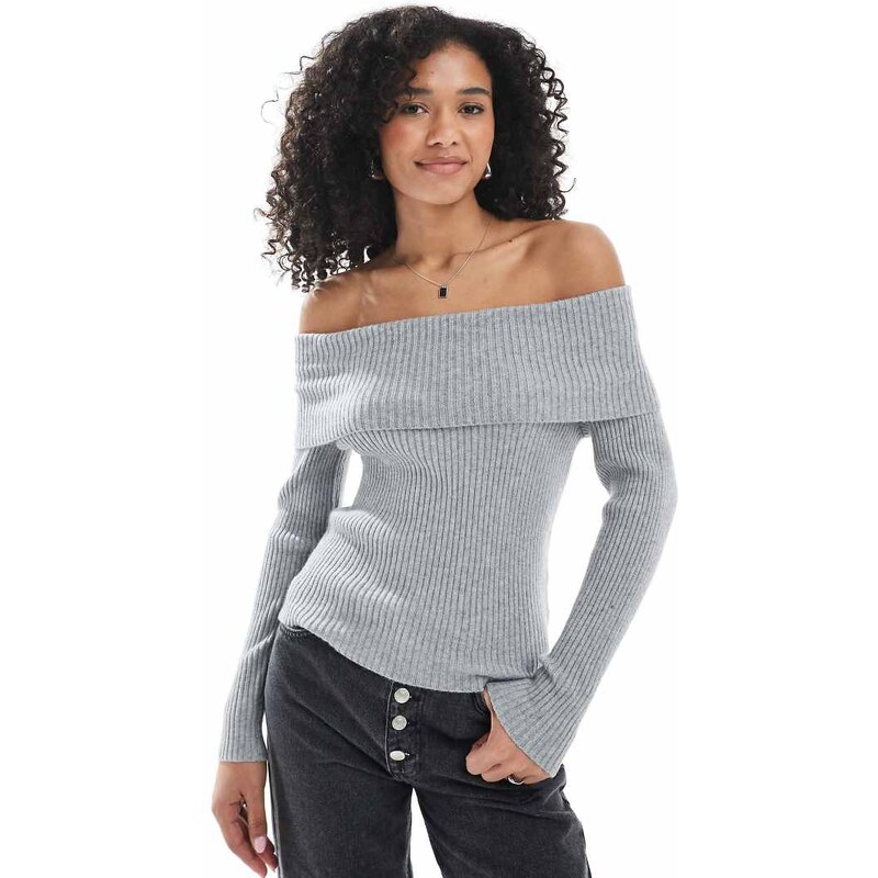 ONLY off shoulder knitted jumper in grey