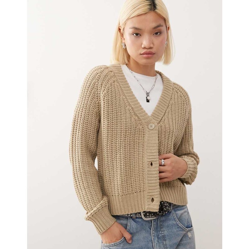Noisy May v neck cardigan in beige-Neutral 115512537
