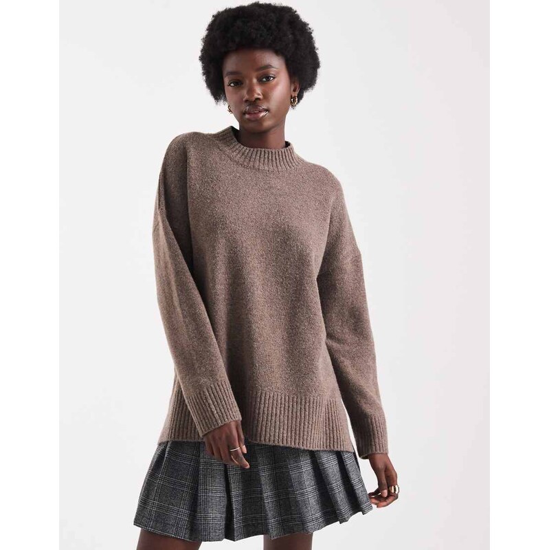 ONLY high neck oversized jumper in brown 108187353