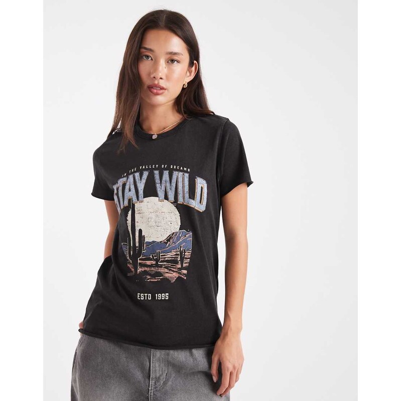 ONLY Stay Wild print t-shirt in black