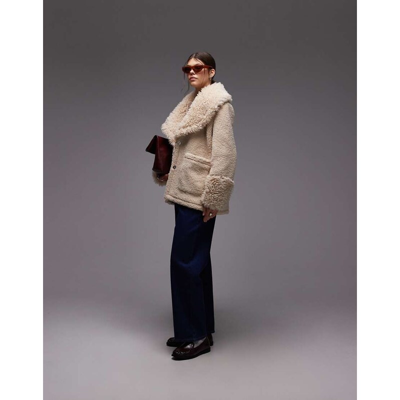 Emory Park faux shearling overcoat in taupe-White 108187375
