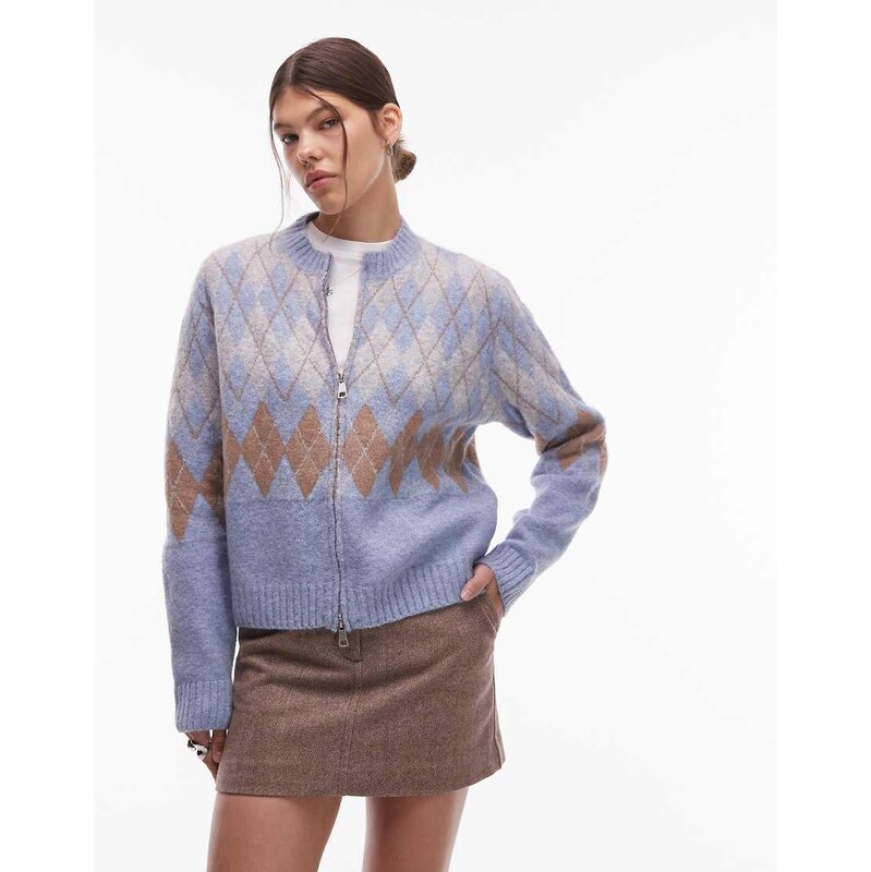 Emory Park argyle zip through cardigan in baby blue 115548807