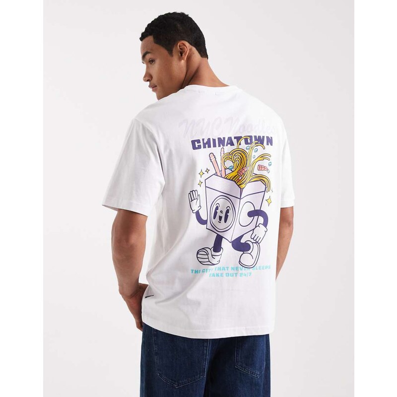 ONLY & SONS relaxed fit t-shirt with noodles back print in white