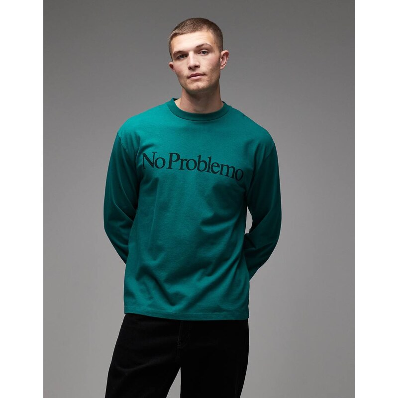 No Problemo long sleeve cotton logo t-shirt in dark green