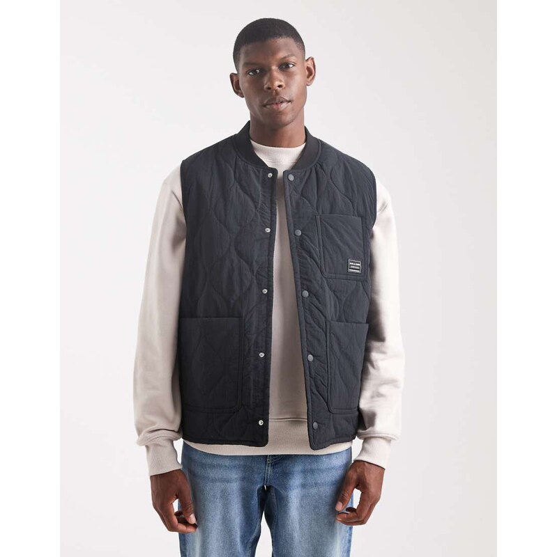Jack & Jones quilted bomber gilet in black