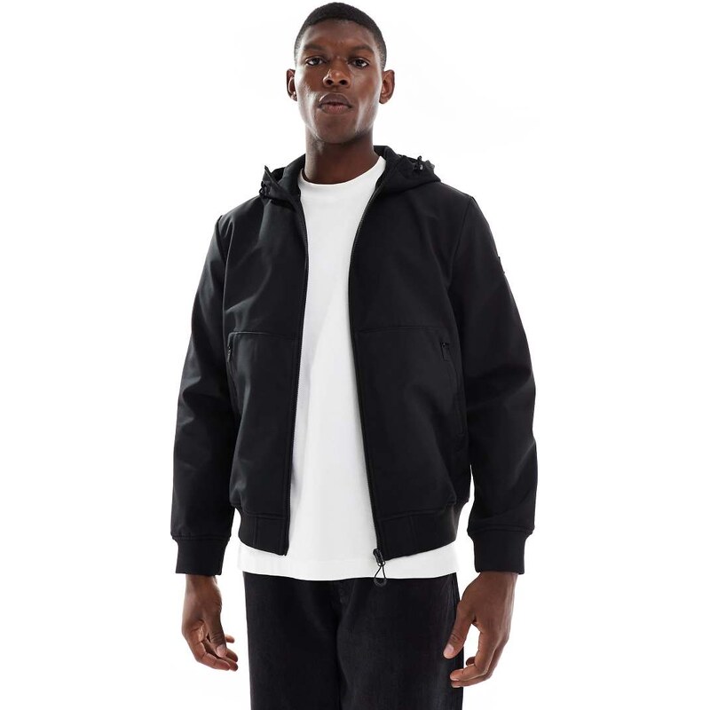 ONLY & SONS zip through soft shell bomber jacket in black