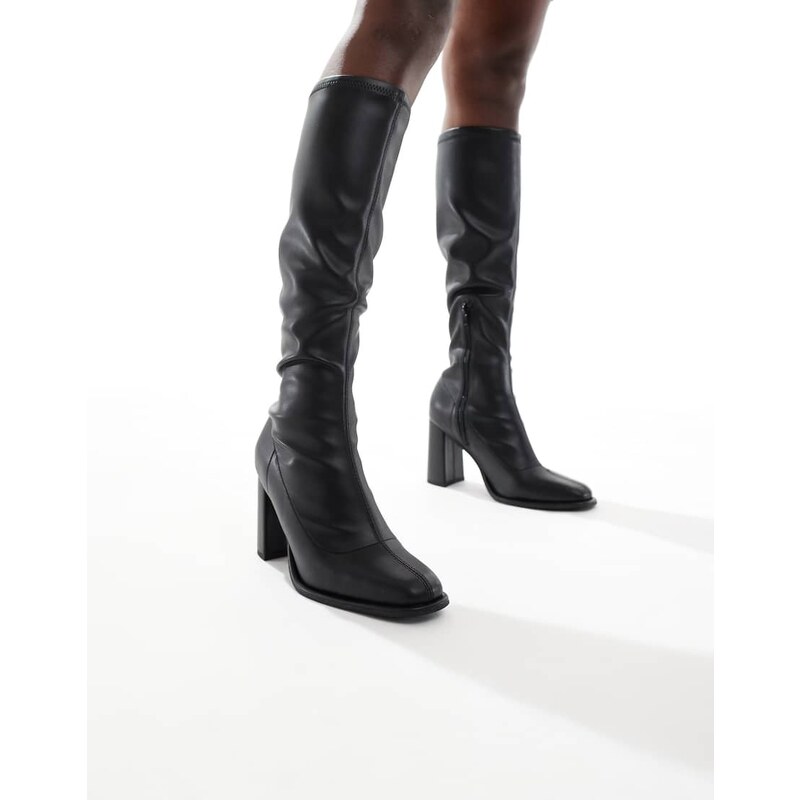 London Rebel Paige knee high sock boot in black