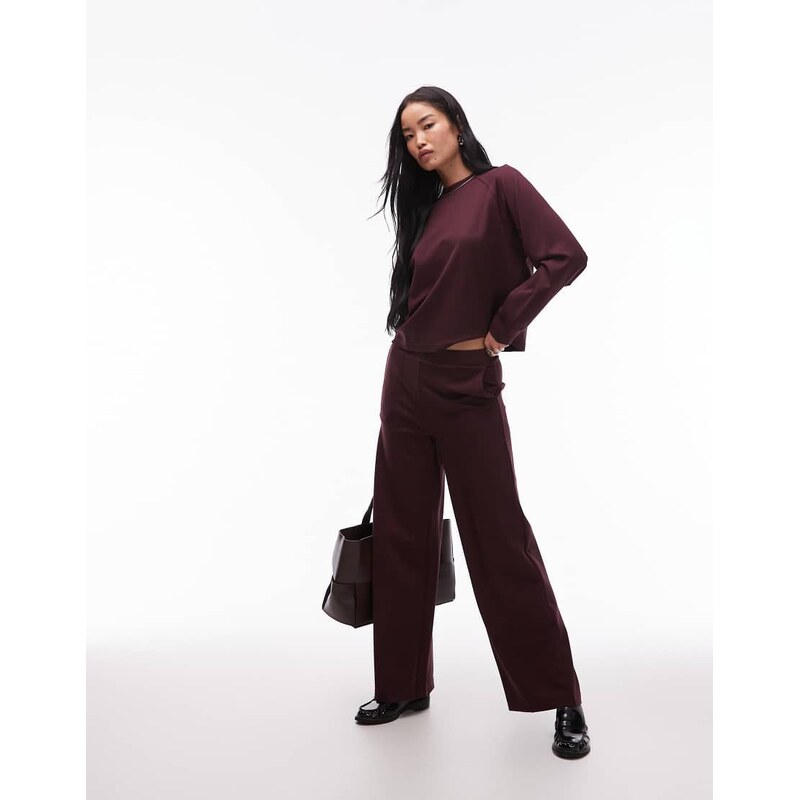 Mango pleat front straight leg jogger co-ord in burgundy-Red 108187477