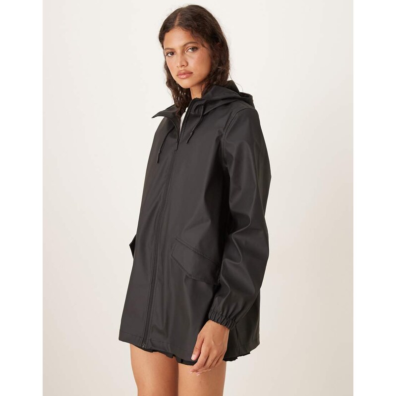 JDY longline hooded raincoat in black 108253357