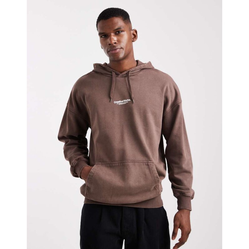 ONLY & SONS hoodie with creative works print in dark brown