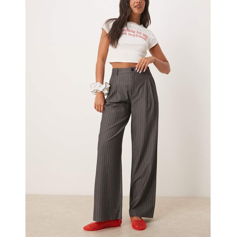 JDY tailored wide leg trouser in grey pinstripe