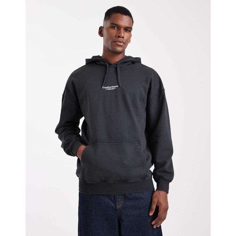 ONLY & SONS hoodie with creative works print in black