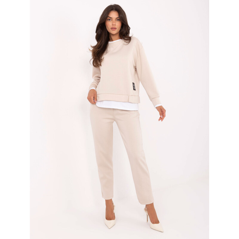 RUE PARIS Smetanová dámská tepláková souprava s viskózou -light beige 108186898