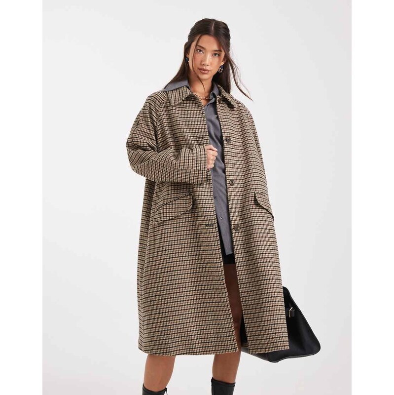 ASOS DESIGN quilt lined mid length coat in heritage check-Multi