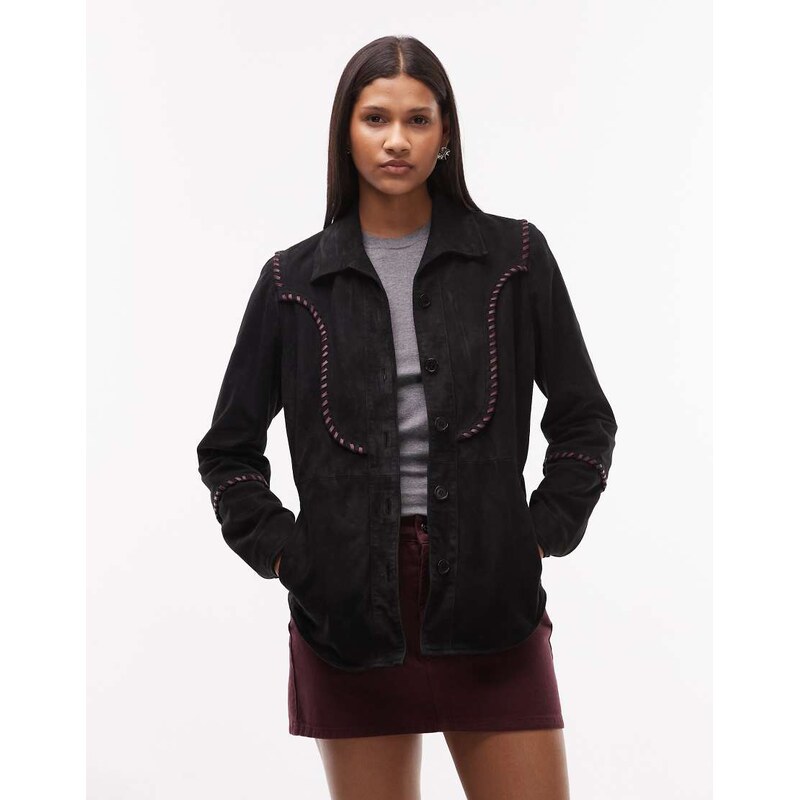 Urbancode suede fringe detail boho jacket in black 115548048
