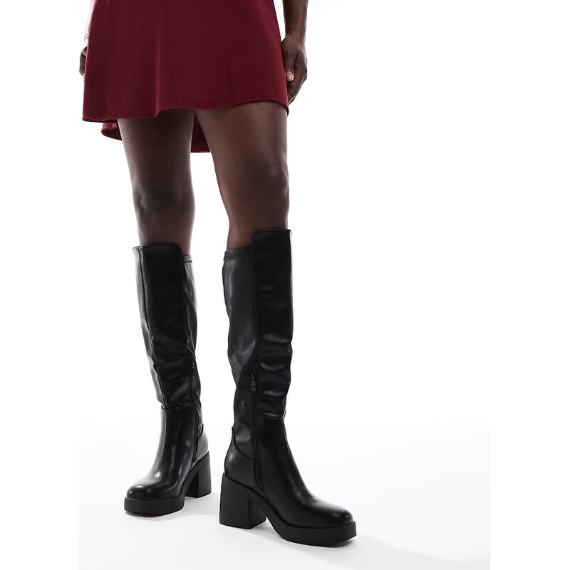 SEQWL Wide Fit Audi chunky knee high boots in black