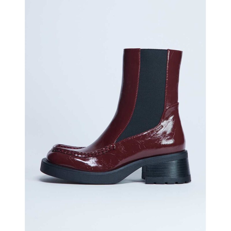 Topshop Narla square toe chelsea boot in burgundy-Red 113619857