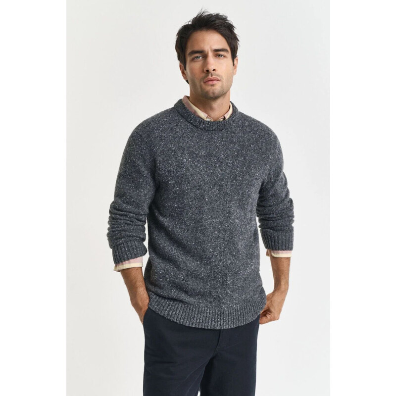 SVETR GANT WOOL BLEND NEPS C-NECK CHARCOAL MELANGE