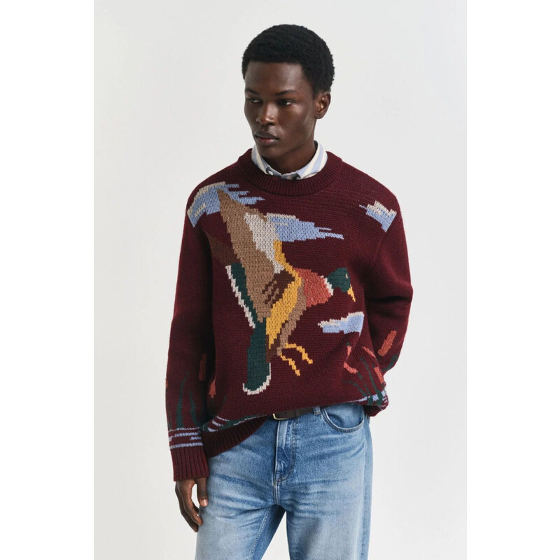 SVETR GANT BIRD GRAPHIC C-NECK PLUMPED RED