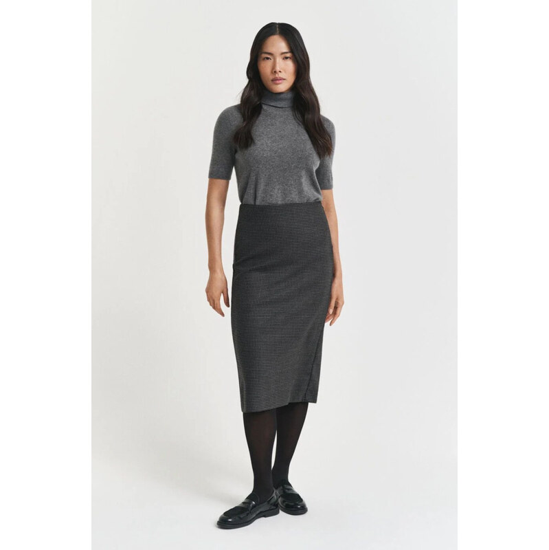 SUKNĚ GANT MIDI CHECKED WOOL PENCIL SKIRT CHARCOAL MELANGE