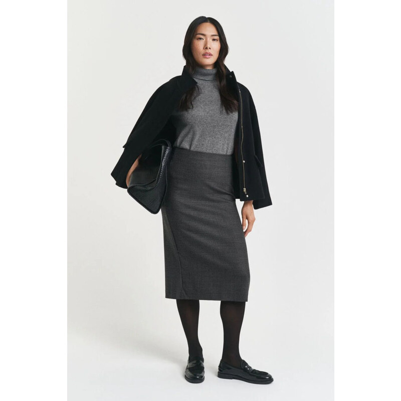 SUKNĚ GANT MIDI CHECKED WOOL PENCIL SKIRT CHARCOAL MELANGE