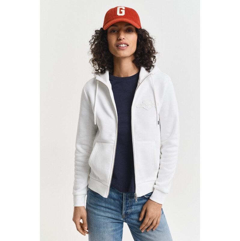 MIKINA GANT REG TONAL SHIELD ZIP HOODIE EGGSHELL 112683551
