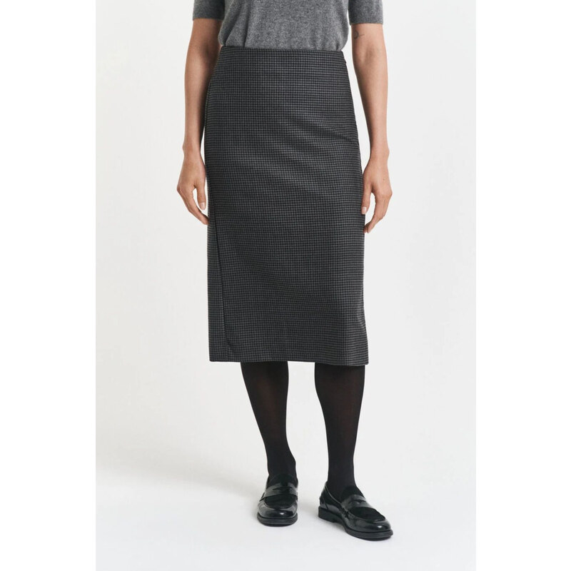 SUKNĚ GANT MIDI CHECKED WOOL PENCIL SKIRT CHARCOAL MELANGE