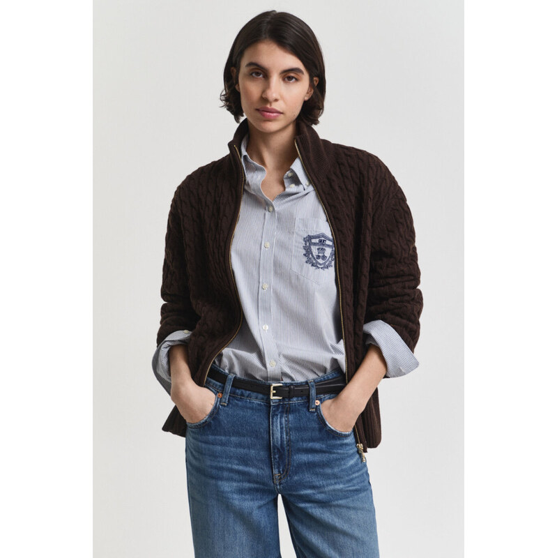 KARDIGÁN GANT CABLE KNIT ZIP CARDIGAN DEEP BROWN 108188694