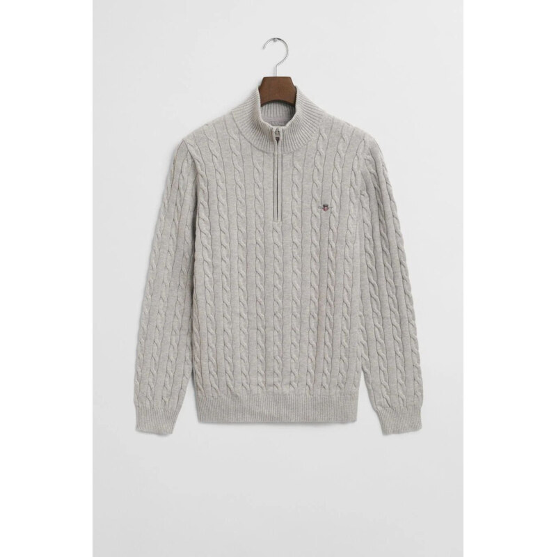 SVETR GANT COTTON CABLE HALF ZIP CLOUD GREY MELANGE