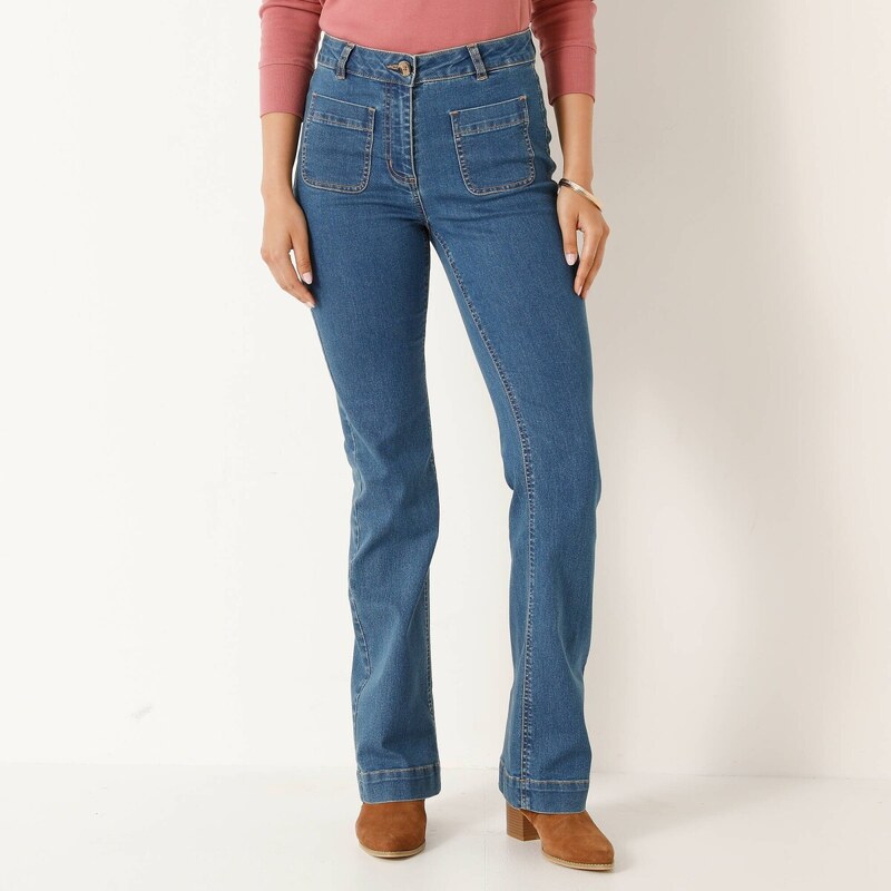 Blancheporte Bootcut kalhoty s našitými kapsami modrá