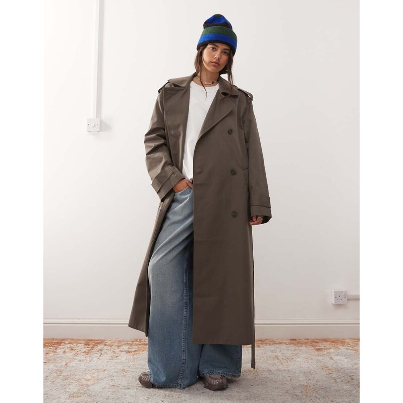 Weekday oversized trench coat in dark mole-Grey 113262770