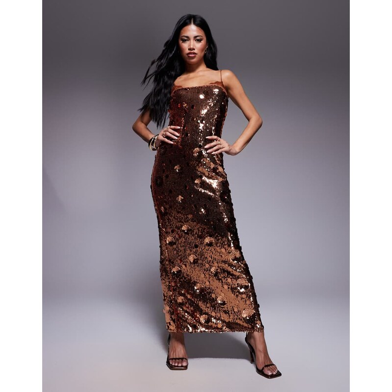 ASOS DESIGN sequin lace trim cami maxi dress with 3D embellishment in 108189929