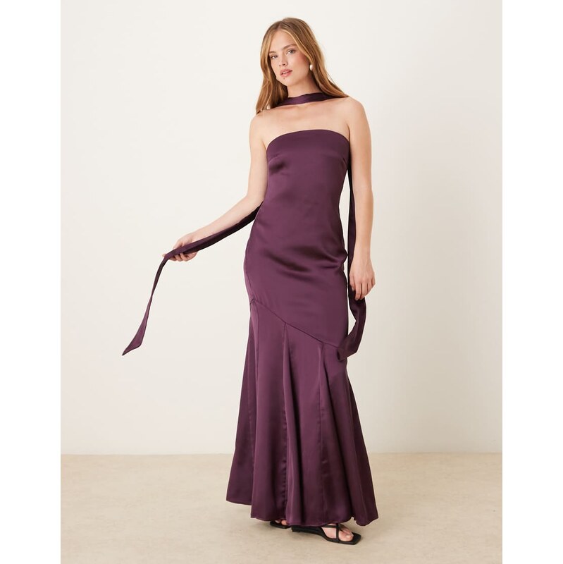 Pretty Lavish scarf neck bandeau maxi dress in wine-Purple 115538847